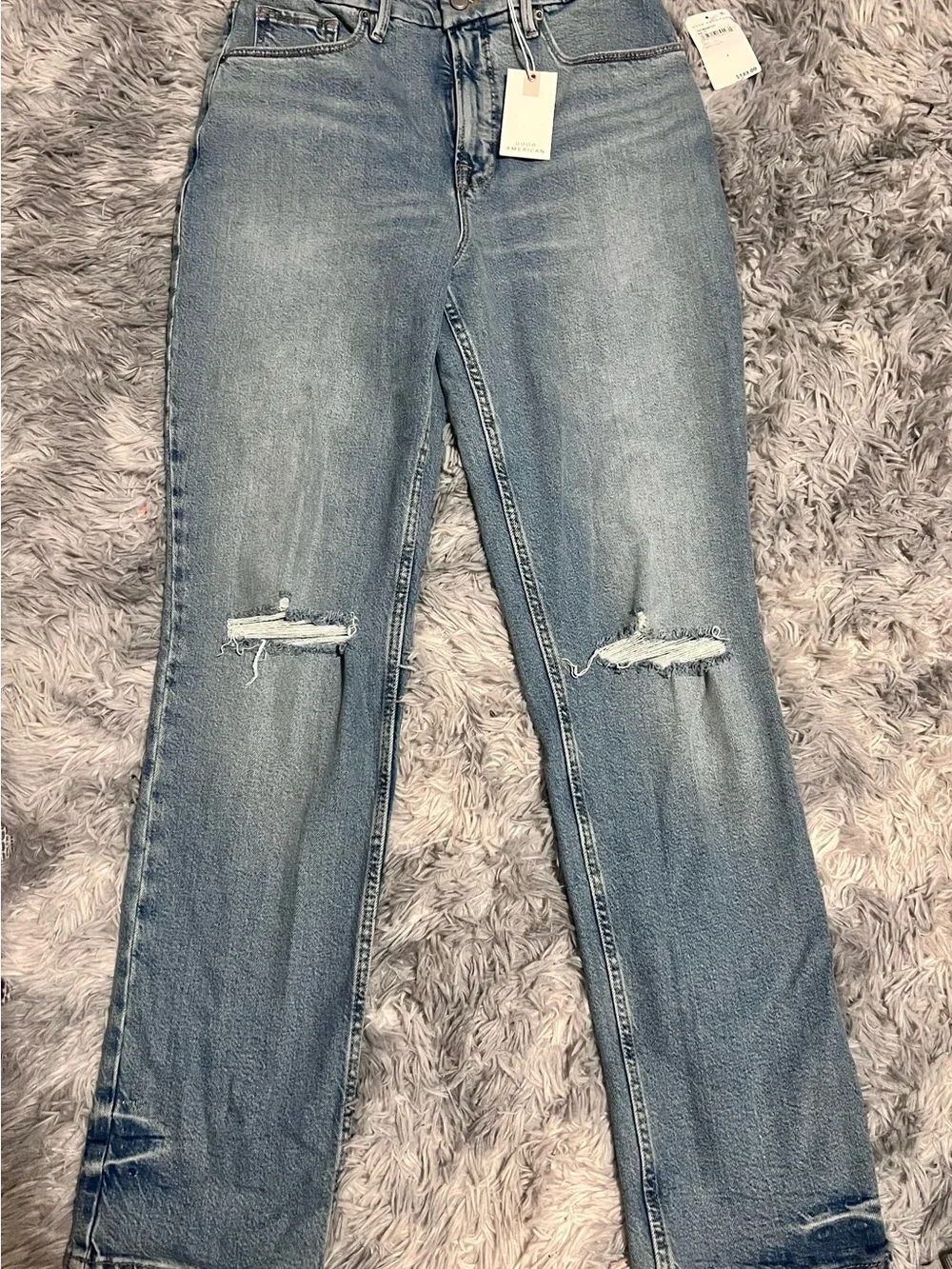 Good American Icon Ripped High Waist Straight Leg Jeans - Picture 4 of 6